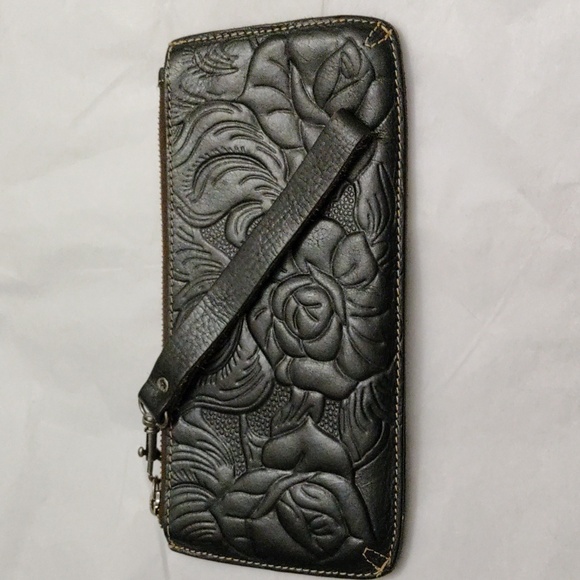 Handbags - Patricia Nash Black Embossed Leather Wristlet 91/2x5 inch size. Like new